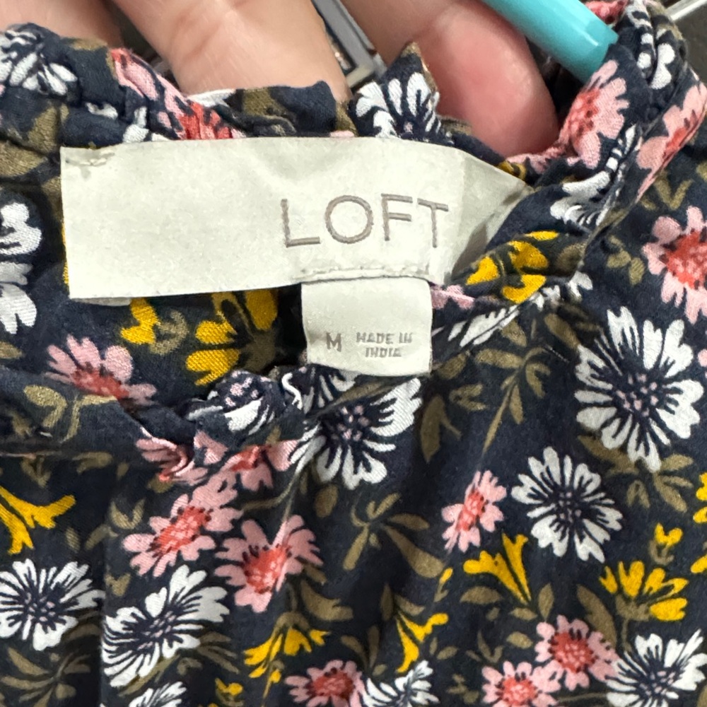 LOFT Dark Floral Top with Pink and Yellow Accents - Picture 2 of 6